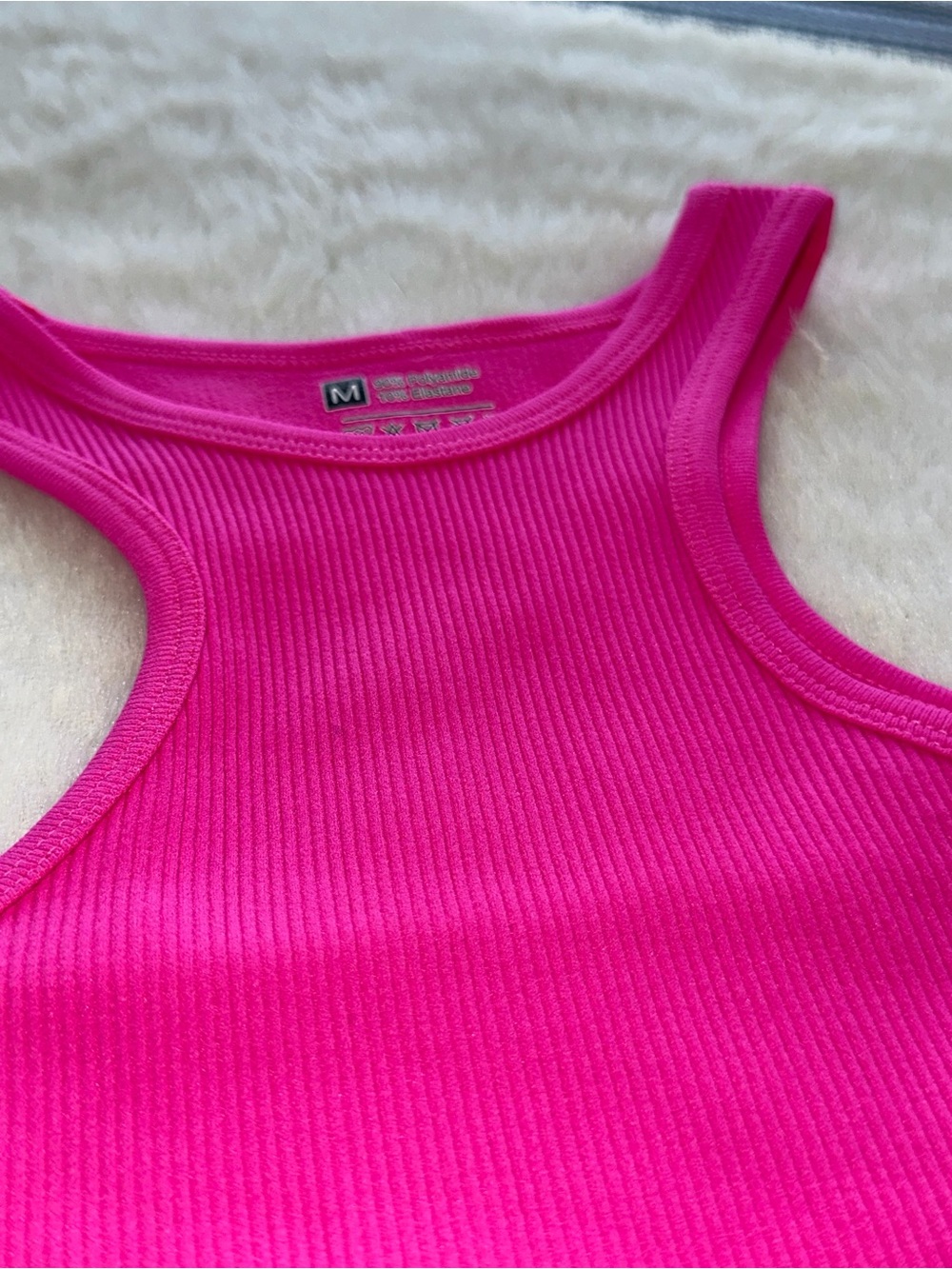 Women's Ribbed Racerback Crop Top - Hot Pink - Picture 3 of 7